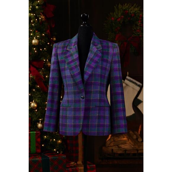 Vintage Pendleton Wool Blazer Petite 12 Purple Plaid Holiday Hostess USA 80s - Picture 1 of 10